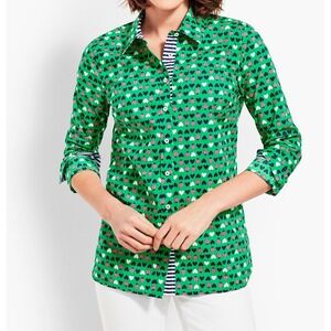Talbots Women's‎ Green Heart & Ladybug Print Long Sleeve Button Down Shirt Z1